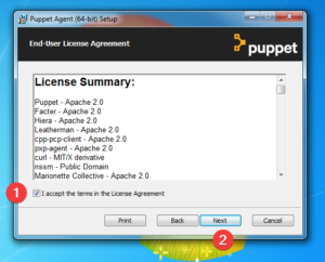 licence installation puppet agent windows